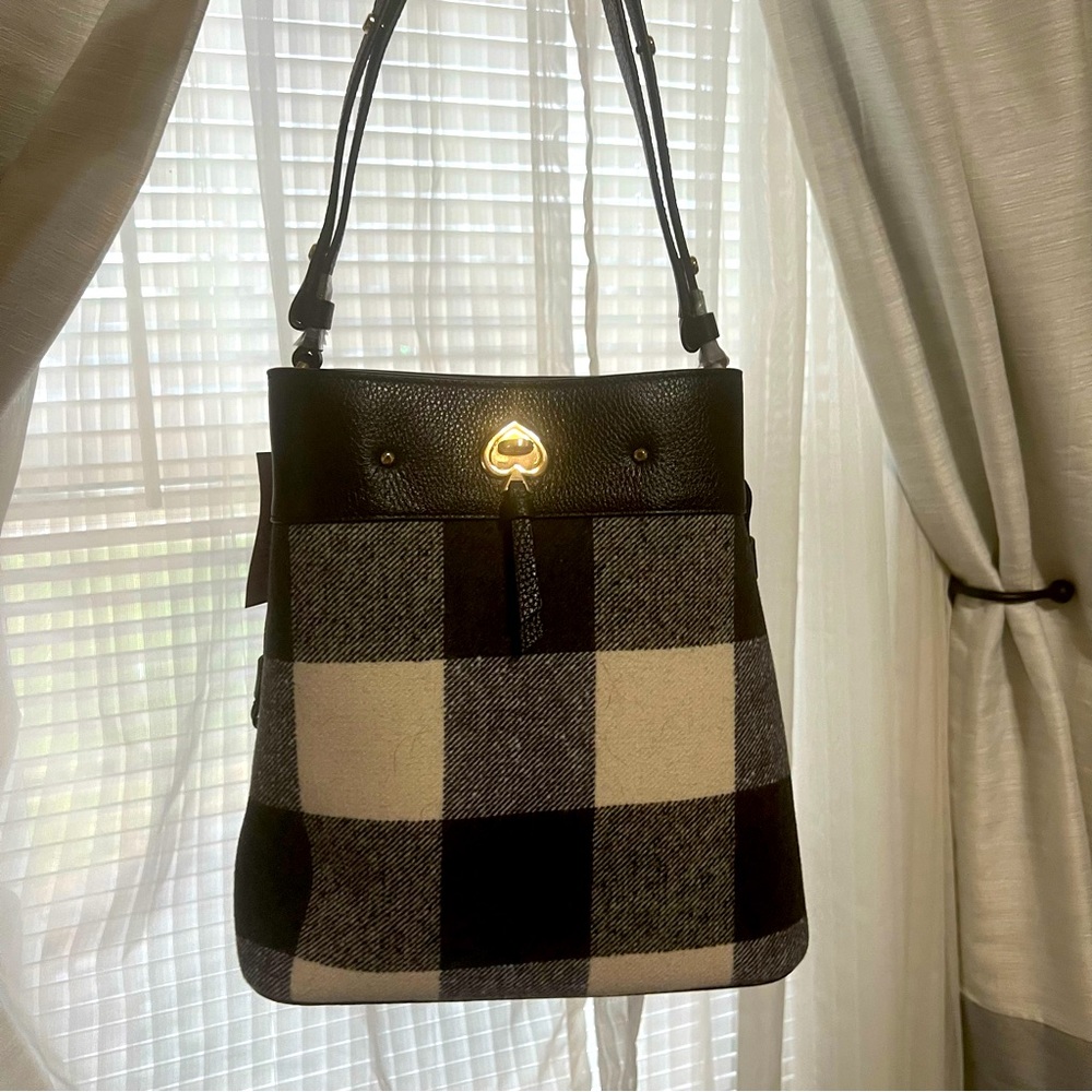 NWT Kate Spade ♠️ Large Bucket Bag w/ Plaid Check Print